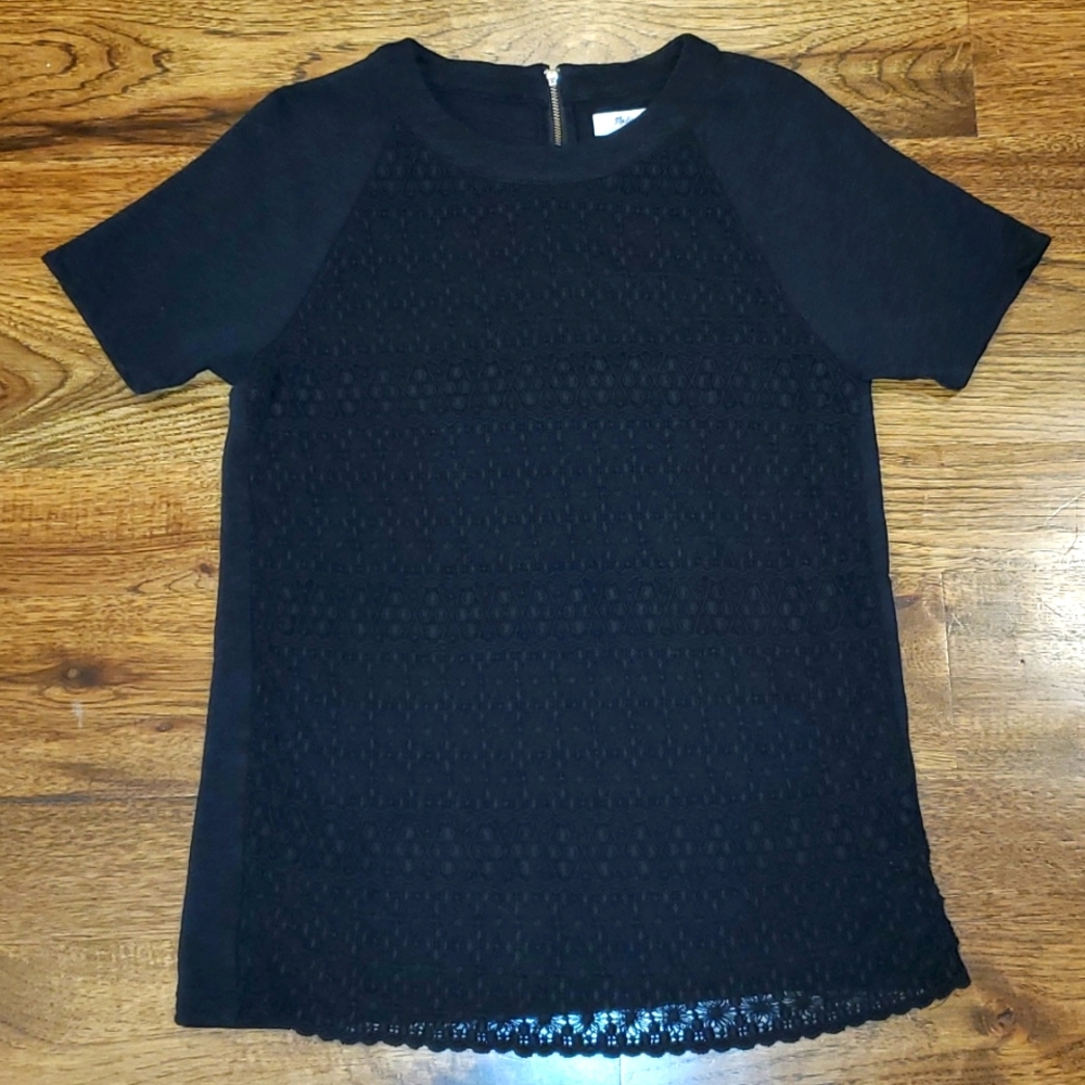 Womens Madewell black crochet lace overlay shirt size XS